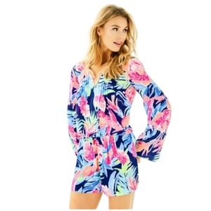 Lilly Pulitzer NWT Arielle Romper High Tide Tropicola XS Embellished V Neck